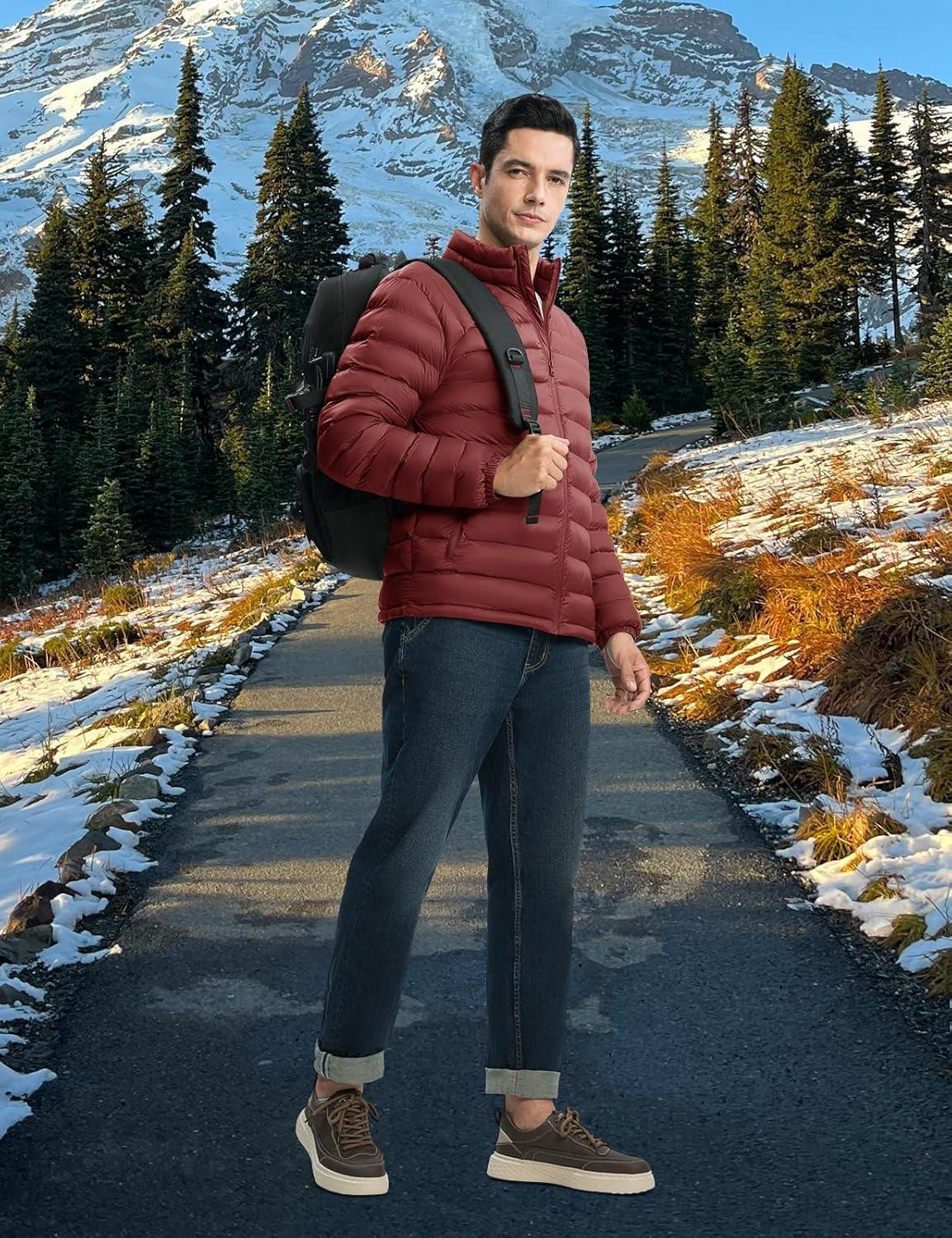 imageTBMPOY Mens Lightweight Packable Puffer Winter Jackets Puffy WaterResistant Bubble Insulated Coat for Travel Ski HikingWine Red