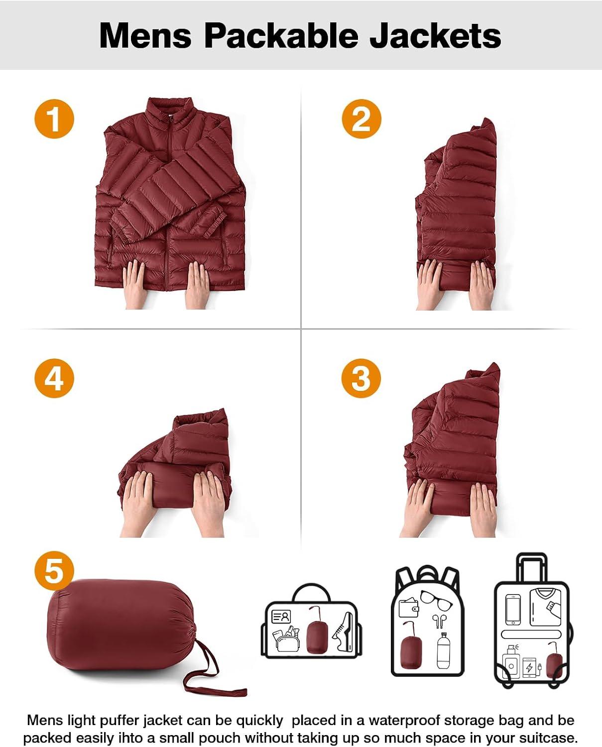 imageTBMPOY Mens Lightweight Packable Puffer Winter Jackets Puffy WaterResistant Bubble Insulated Coat for Travel Ski HikingWine Red