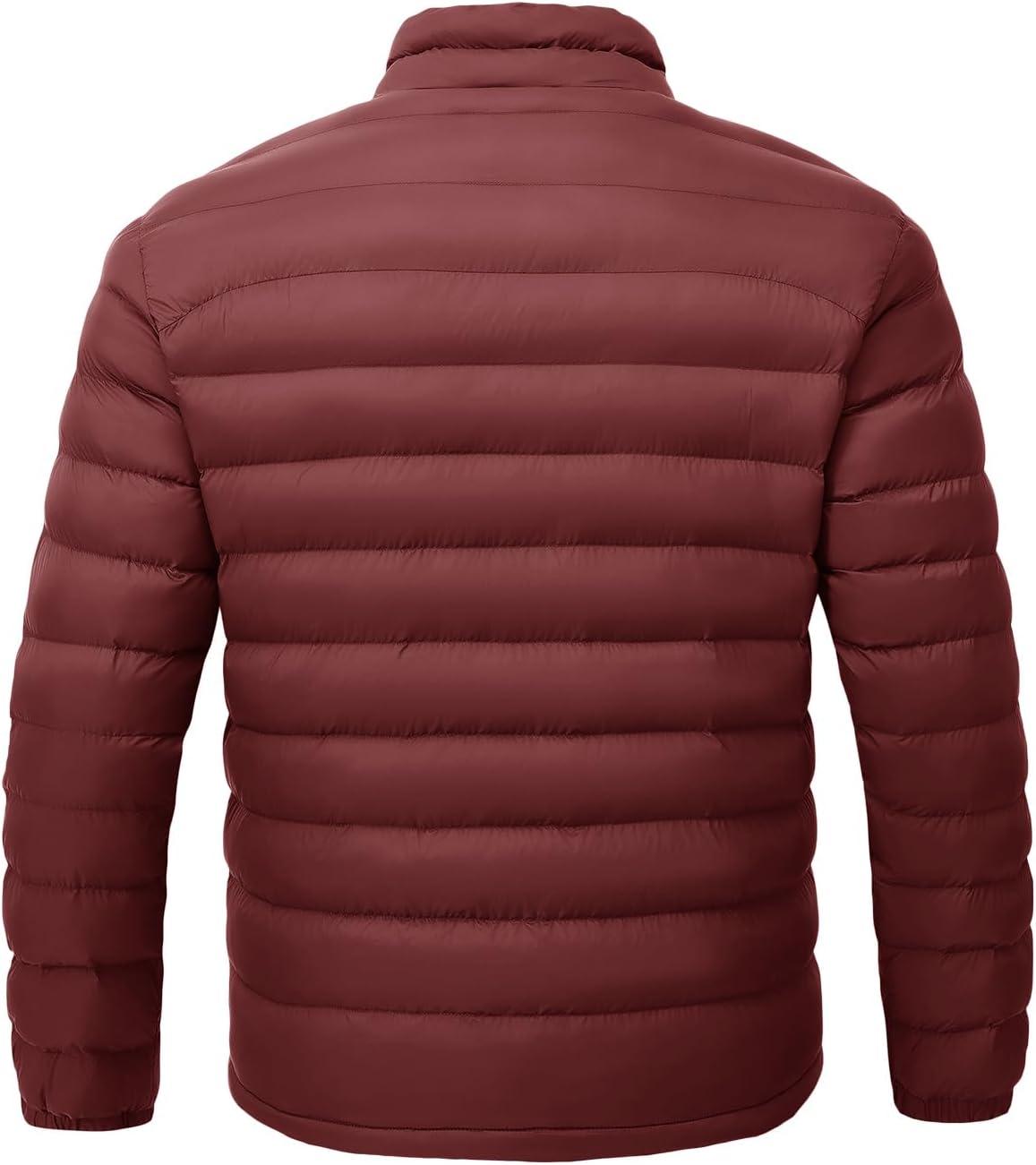 imageTBMPOY Mens Lightweight Packable Puffer Winter Jackets Puffy WaterResistant Bubble Insulated Coat for Travel Ski HikingWine Red