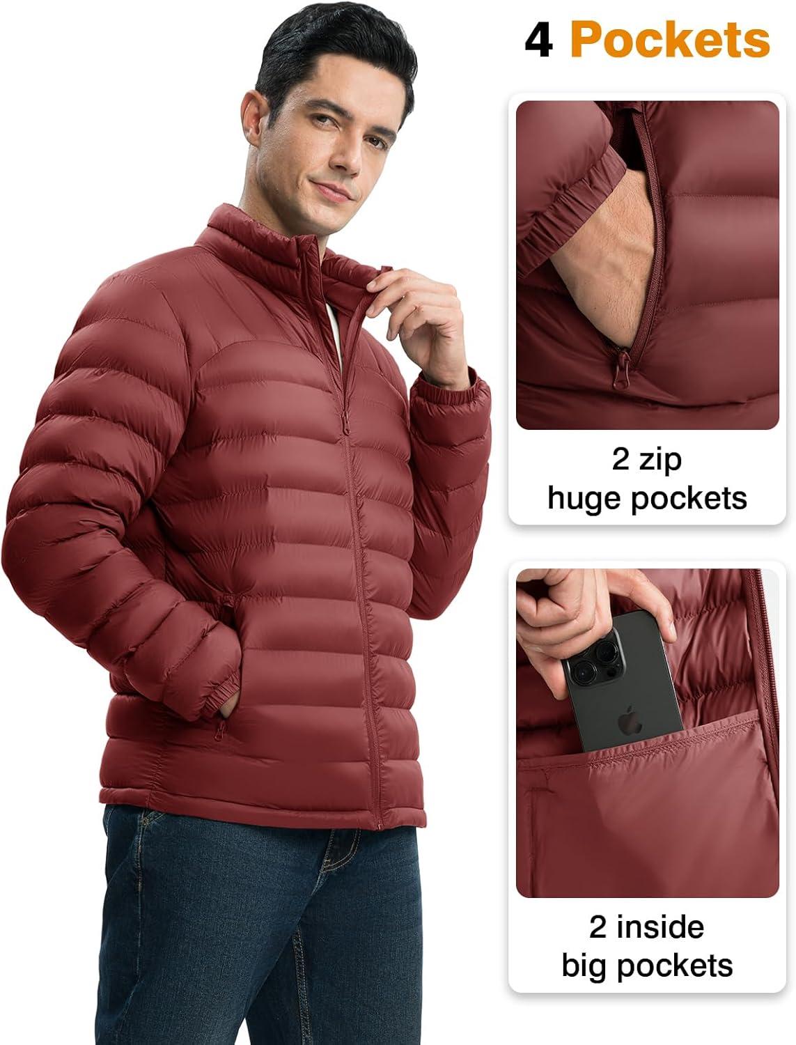 imageTBMPOY Mens Lightweight Packable Puffer Winter Jackets Puffy WaterResistant Bubble Insulated Coat for Travel Ski HikingWine Red