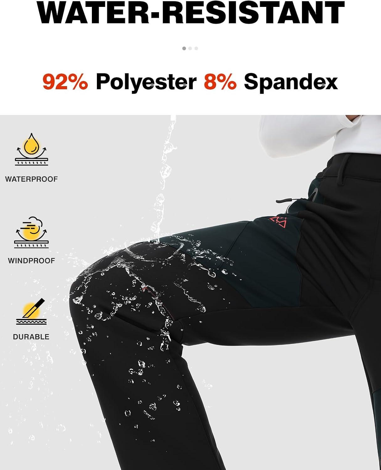 imageTBMPOY Womens Fleece Lined Ski Snow Pants Waterproof Winter Cargo Hiking Warm Thermal Softshell Insulated Outdoor PantBlack