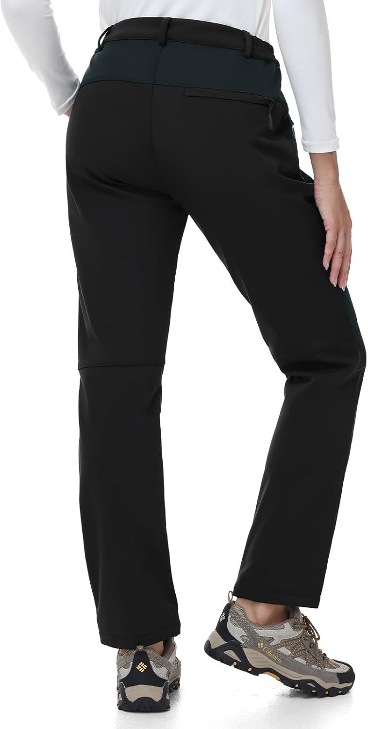 imageTBMPOY Womens Fleece Lined Ski Snow Pants Waterproof Winter Cargo Hiking Warm Thermal Softshell Insulated Outdoor PantBlack