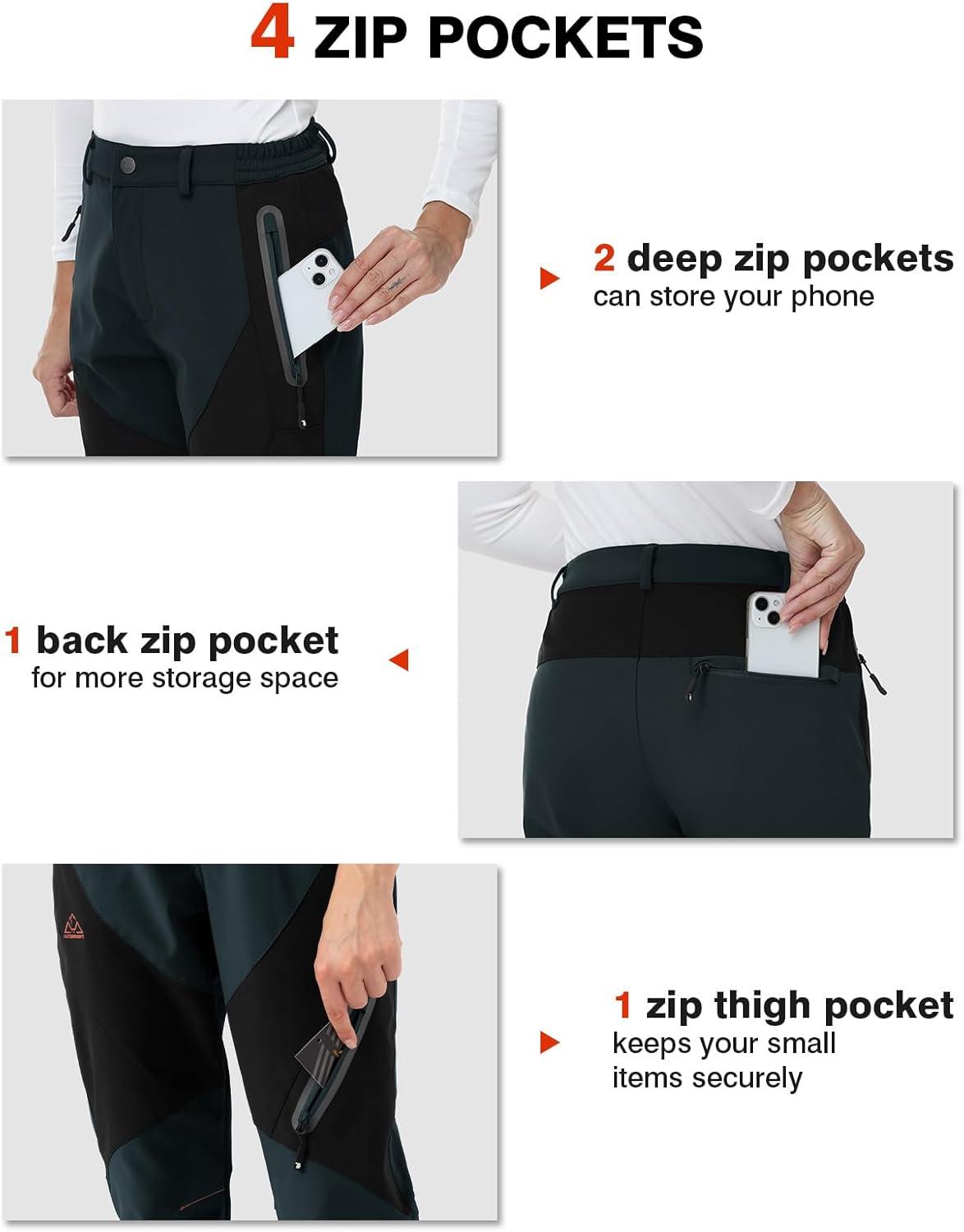 imageTBMPOY Womens Fleece Lined Ski Snow Pants Waterproof Winter Cargo Hiking Warm Thermal Softshell Insulated Outdoor PantDark Grey