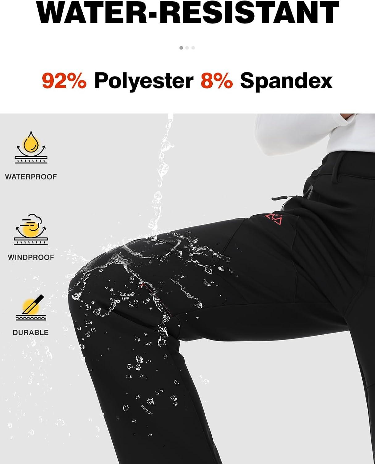 imageTBMPOY Womens Fleece Lined Ski Snow Pants Waterproof Winter Cargo Hiking Warm Thermal Softshell Insulated Outdoor PantFull Black