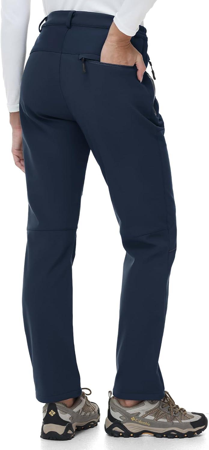 imageTBMPOY Womens Fleece Lined Ski Snow Pants Waterproof Winter Cargo Hiking Warm Thermal Softshell Insulated Outdoor PantFull Navy