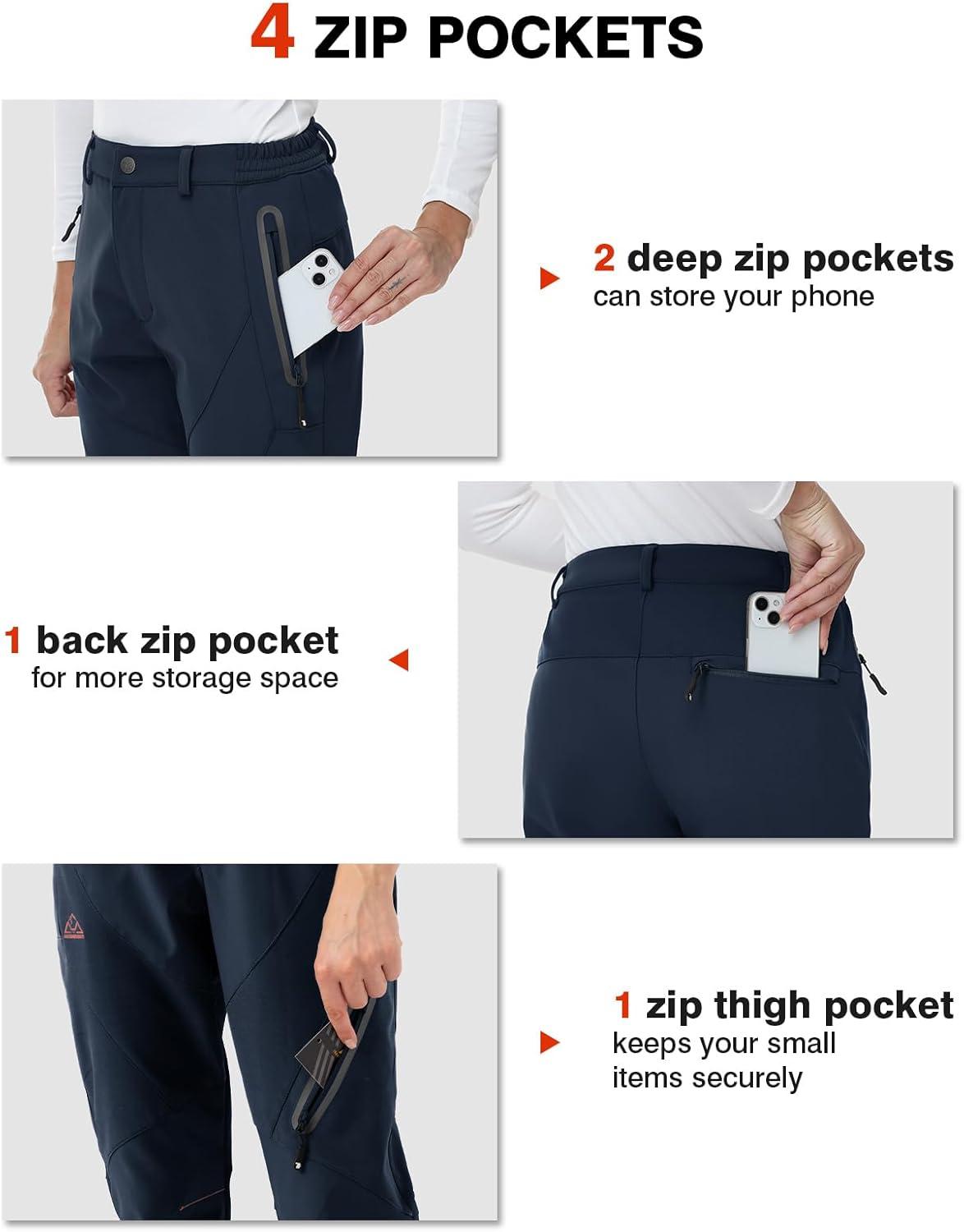 imageTBMPOY Womens Fleece Lined Ski Snow Pants Waterproof Winter Cargo Hiking Warm Thermal Softshell Insulated Outdoor PantFull Navy