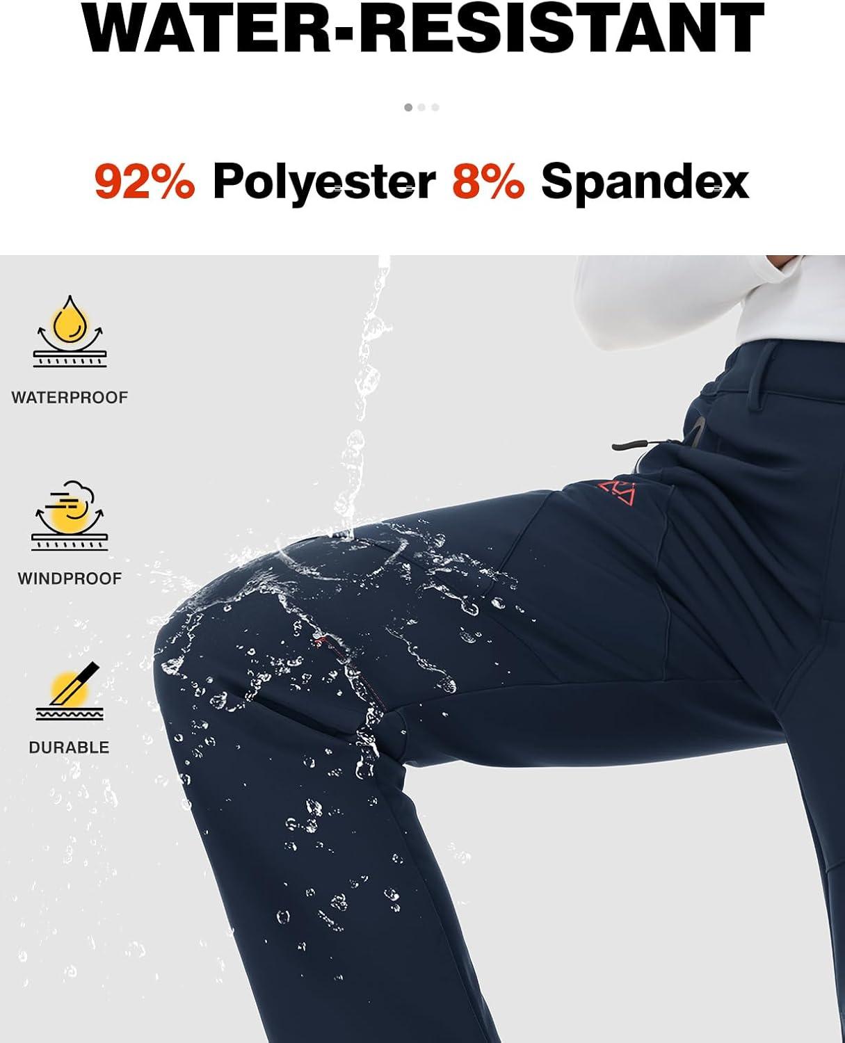 imageTBMPOY Womens Fleece Lined Ski Snow Pants Waterproof Winter Cargo Hiking Warm Thermal Softshell Insulated Outdoor PantFull Navy