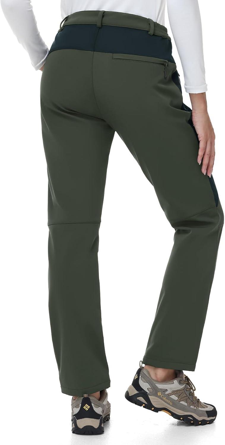 imageTBMPOY Womens Fleece Lined Ski Snow Pants Waterproof Winter Cargo Hiking Warm Thermal Softshell Insulated Outdoor PantGreen