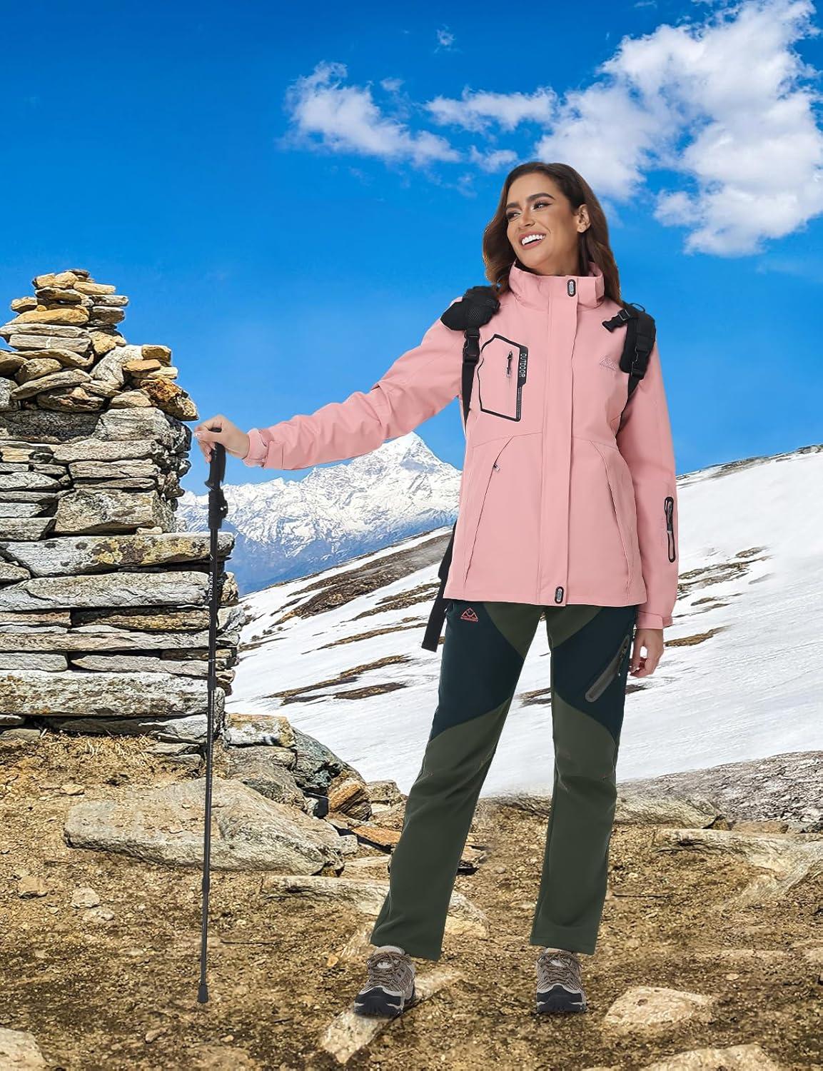 imageTBMPOY Womens Fleece Lined Ski Snow Pants Waterproof Winter Cargo Hiking Warm Thermal Softshell Insulated Outdoor PantGreen
