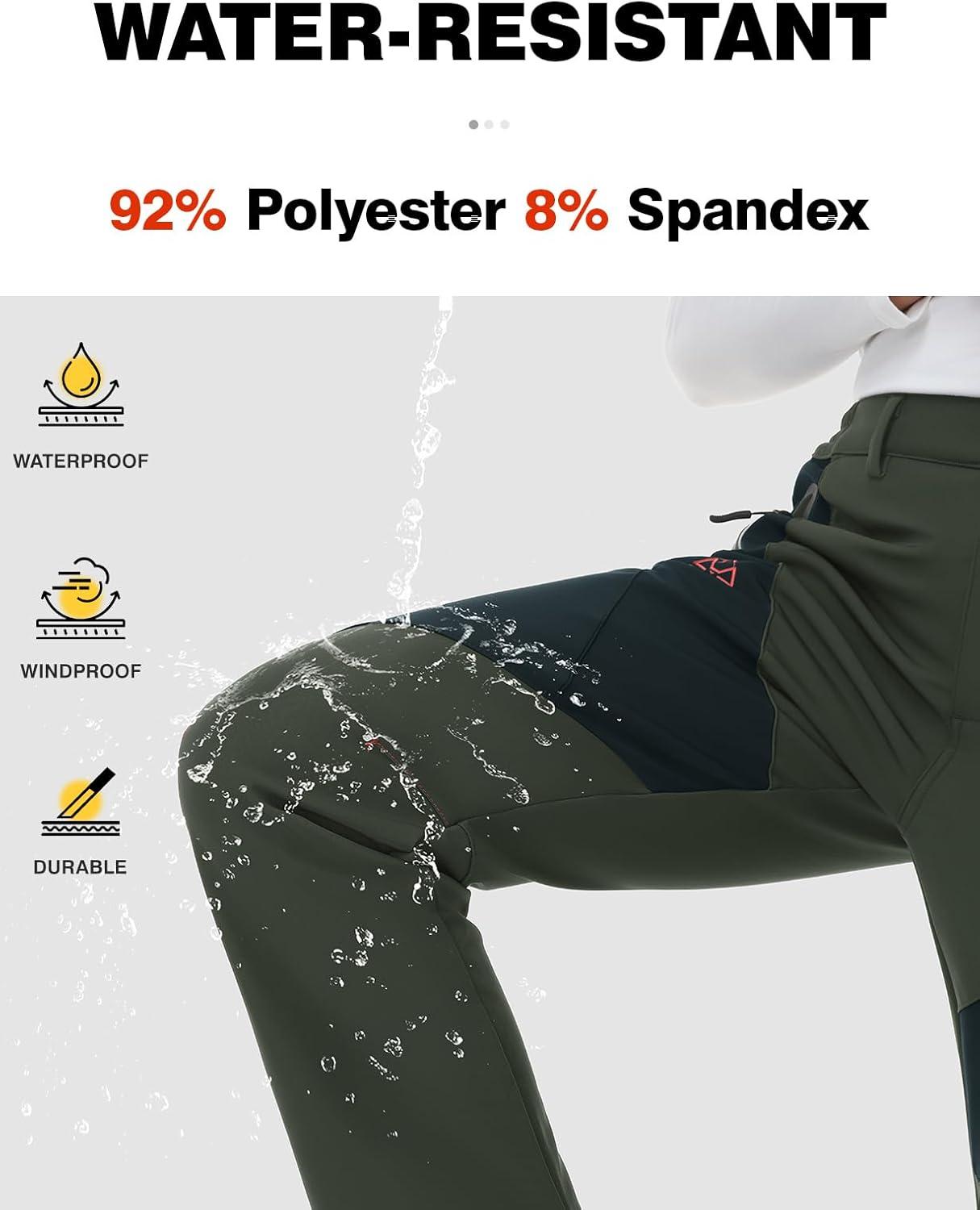 imageTBMPOY Womens Fleece Lined Ski Snow Pants Waterproof Winter Cargo Hiking Warm Thermal Softshell Insulated Outdoor PantGreen