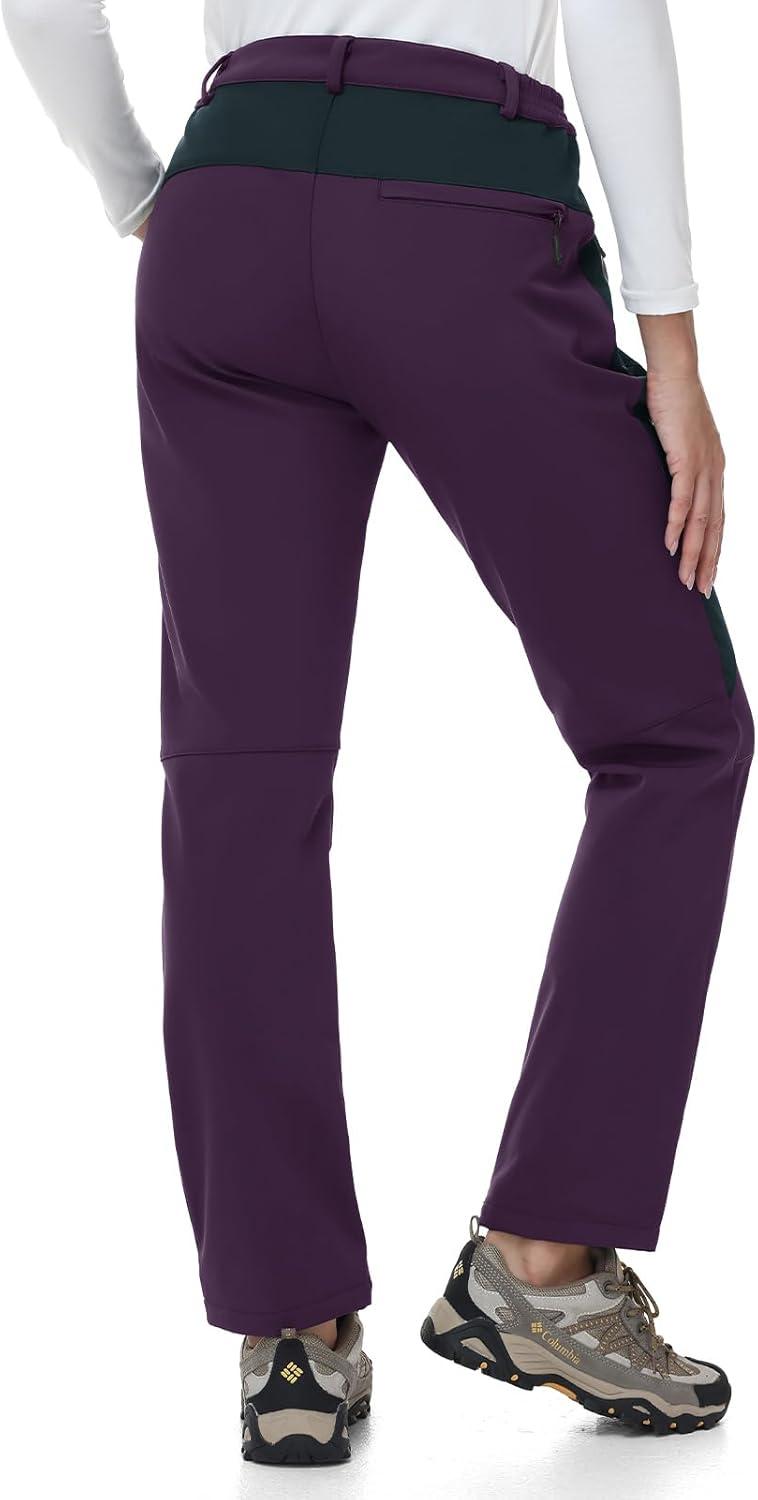 imageTBMPOY Womens Fleece Lined Ski Snow Pants Waterproof Winter Cargo Hiking Warm Thermal Softshell Insulated Outdoor PantPurple