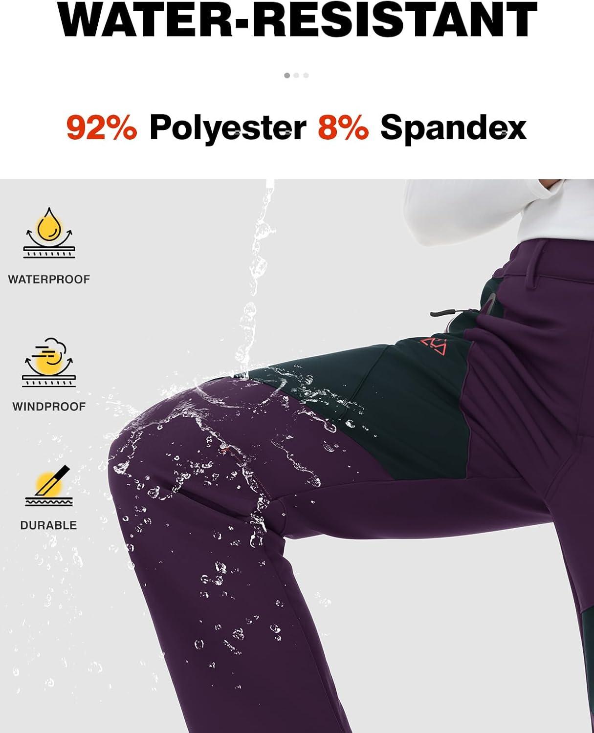 imageTBMPOY Womens Fleece Lined Ski Snow Pants Waterproof Winter Cargo Hiking Warm Thermal Softshell Insulated Outdoor PantPurple