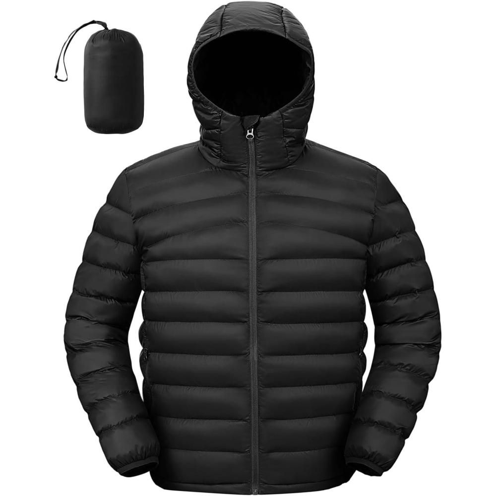 imageTBMPOY Mens Lightweight Packable Puffer Jackets Hooded Winter Bubble Coat Warm WaterResistant for Travel Casual HikingBlack