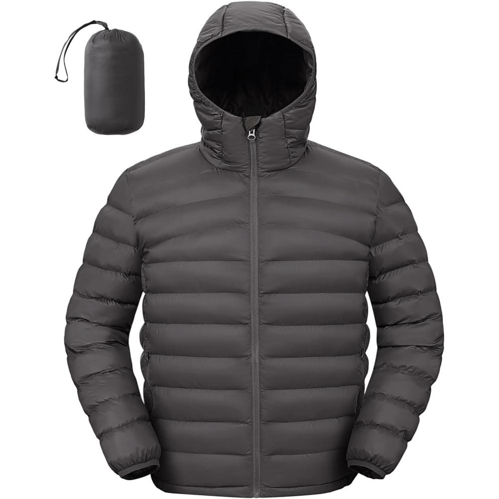 imageTBMPOY Mens Lightweight Packable Puffer Jackets Hooded Winter Bubble Coat Warm WaterResistant for Travel Casual HikingDark Grey