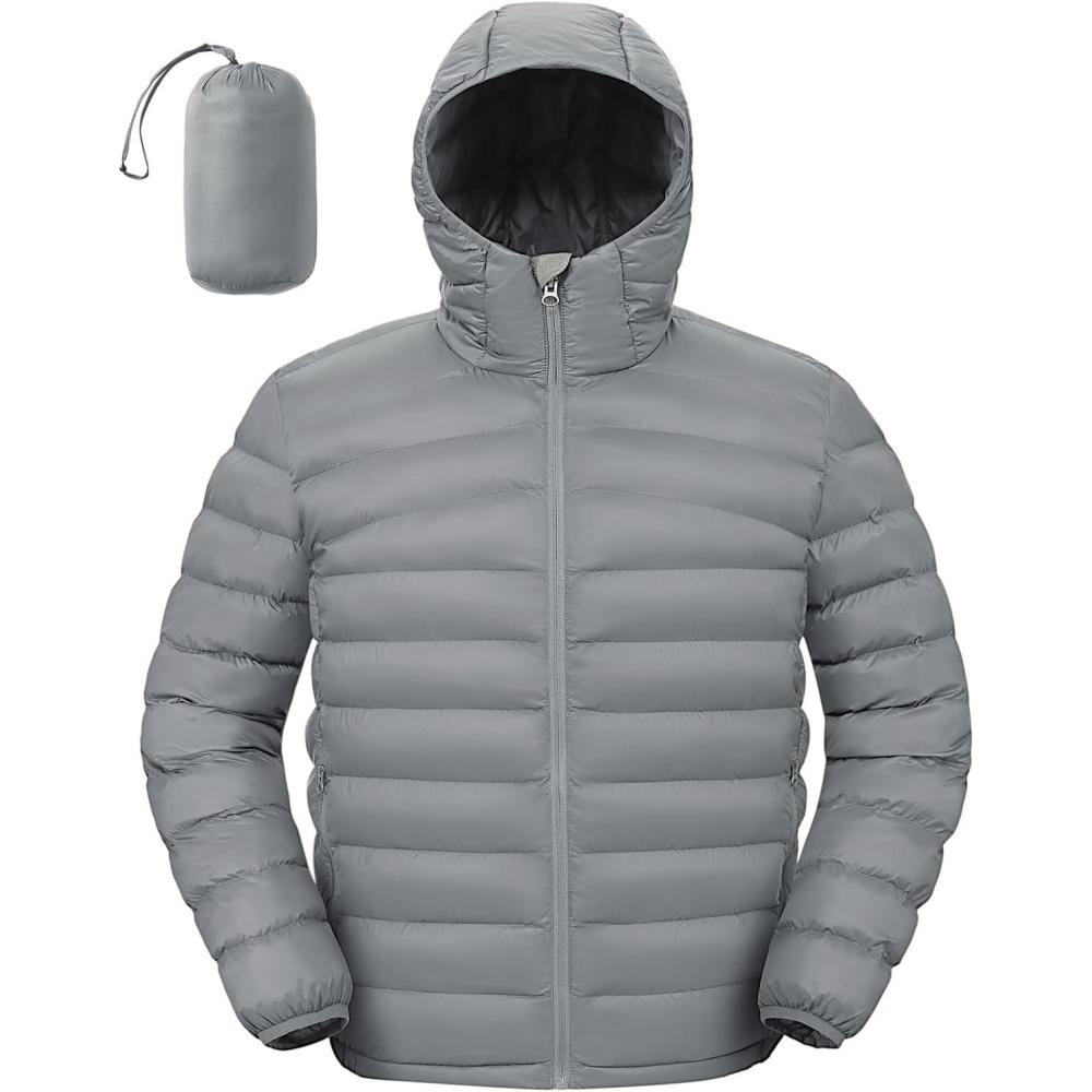 imageTBMPOY Mens Lightweight Packable Puffer Jackets Hooded Winter Bubble Coat Warm WaterResistant for Travel Casual HikingLight Grey