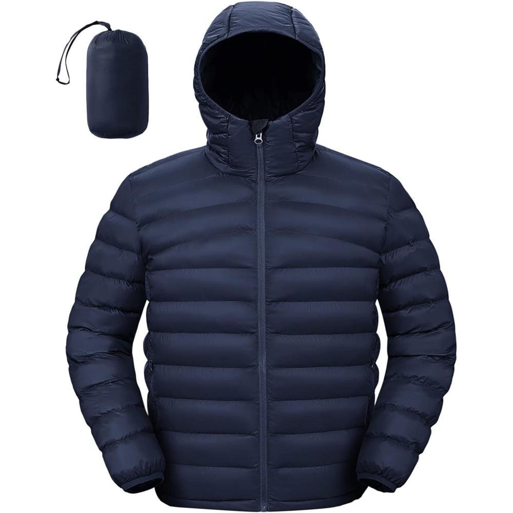 imageTBMPOY Mens Lightweight Packable Puffer Jackets Hooded Winter Bubble Coat Warm WaterResistant for Travel Casual HikingNavy