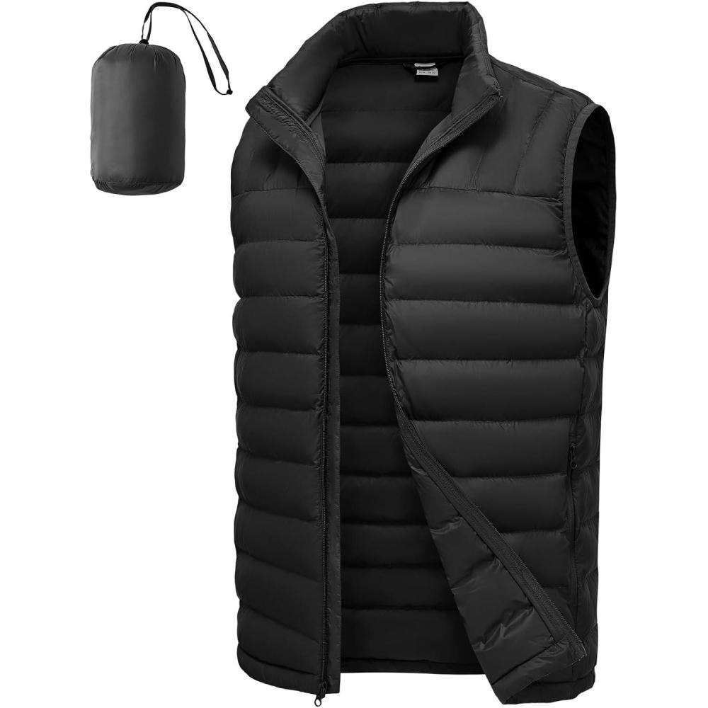 imageTBMPOY Mens Lightweight Packable Puffer Vest Sleeveless Puffy Outerwear WaterResistant Bubble Jackets Work Casual GolfBlack