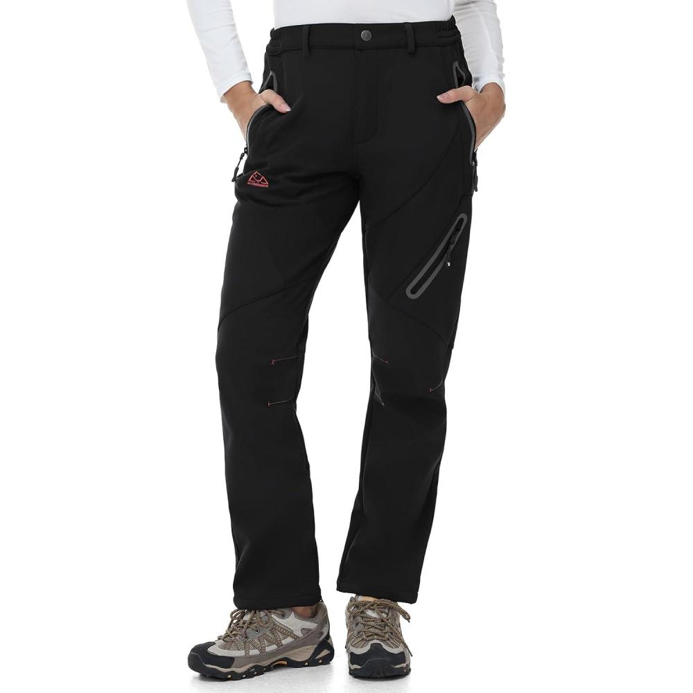 imageTBMPOY Womens Fleece Lined Ski Snow Pants Waterproof Winter Cargo Hiking Warm Thermal Softshell Insulated Outdoor PantFull Black