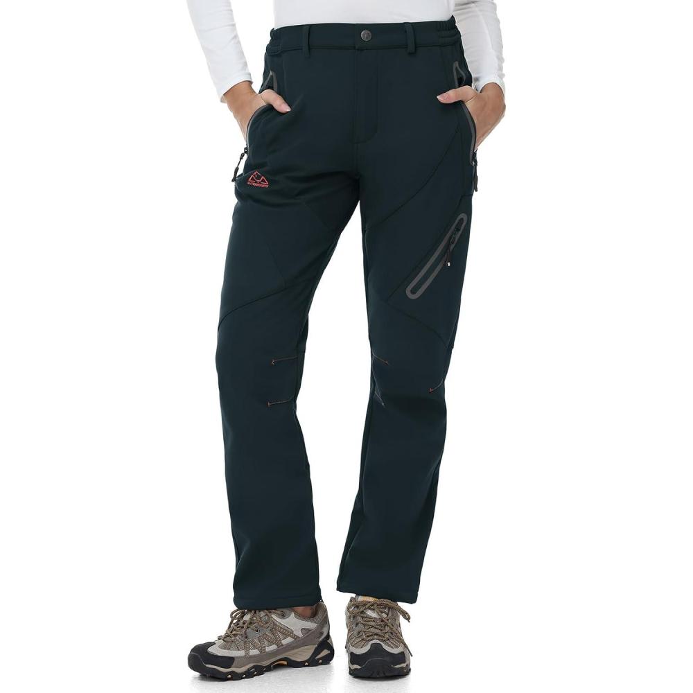 imageTBMPOY Womens Fleece Lined Ski Snow Pants Waterproof Winter Cargo Hiking Warm Thermal Softshell Insulated Outdoor PantFull Dark Grey