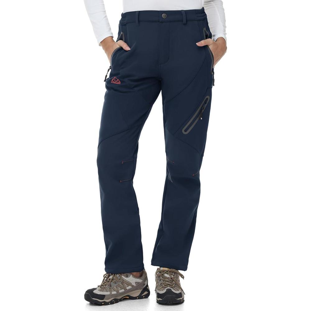 imageTBMPOY Womens Fleece Lined Ski Snow Pants Waterproof Winter Cargo Hiking Warm Thermal Softshell Insulated Outdoor PantFull Navy