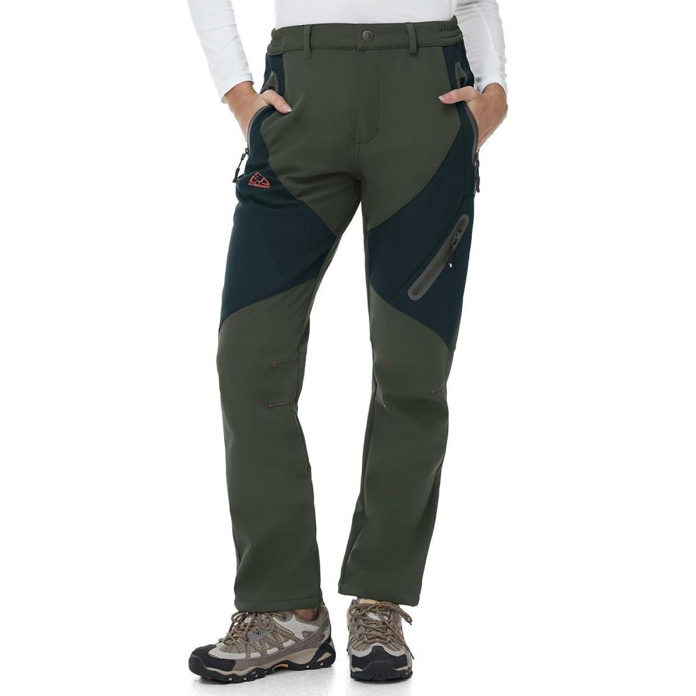 imageTBMPOY Womens Fleece Lined Ski Snow Pants Waterproof Winter Cargo Hiking Warm Thermal Softshell Insulated Outdoor PantGreen