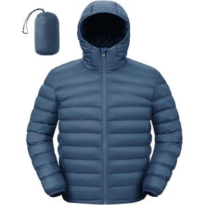 imageTBMPOY Mens Lightweight Packable Puffer Jackets Hooded Winter Bubble Coat Warm WaterResistant for Travel Casual HikingDark Blue