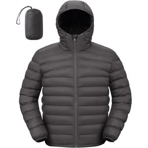 imageTBMPOY Mens Lightweight Packable Puffer Jackets Hooded Winter Bubble Coat Warm WaterResistant for Travel Casual HikingDark Grey