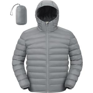 imageTBMPOY Mens Lightweight Packable Puffer Jackets Hooded Winter Bubble Coat Warm WaterResistant for Travel Casual HikingLight Grey