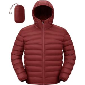 imageTBMPOY Mens Lightweight Packable Puffer Jackets Hooded Winter Bubble Coat Warm WaterResistant for Travel Casual HikingRed