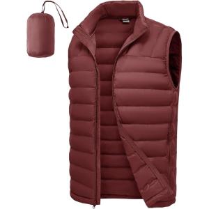imageTBMPOY Mens Lightweight Packable Puffer Vest Sleeveless Puffy Outerwear WaterResistant Bubble Jackets Work Casual GolfWine Red