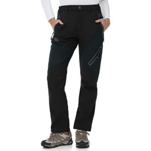 imageTBMPOY Womens Fleece Lined Ski Snow Pants Waterproof Winter Cargo Hiking Warm Thermal Softshell Insulated Outdoor PantBlack