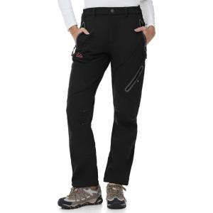 imageTBMPOY Womens Fleece Lined Ski Snow Pants Waterproof Winter Cargo Hiking Warm Thermal Softshell Insulated Outdoor PantFull Black