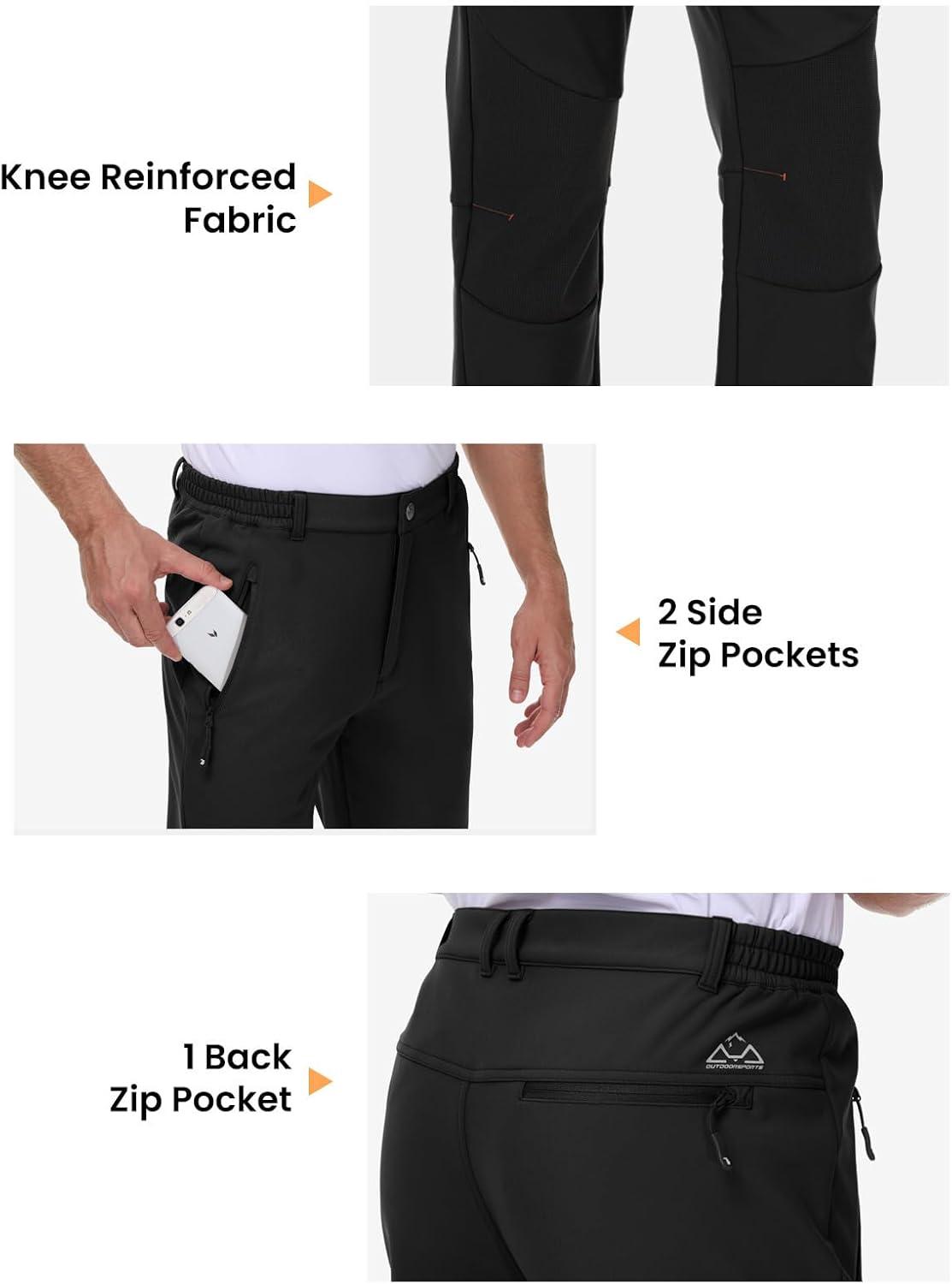 imageTBMPOY Mens Snow Ski Pants Waterproof Fleece Lined Insulated Softshell Winter Snowboard Hiking Zipper Bottom Leg1black