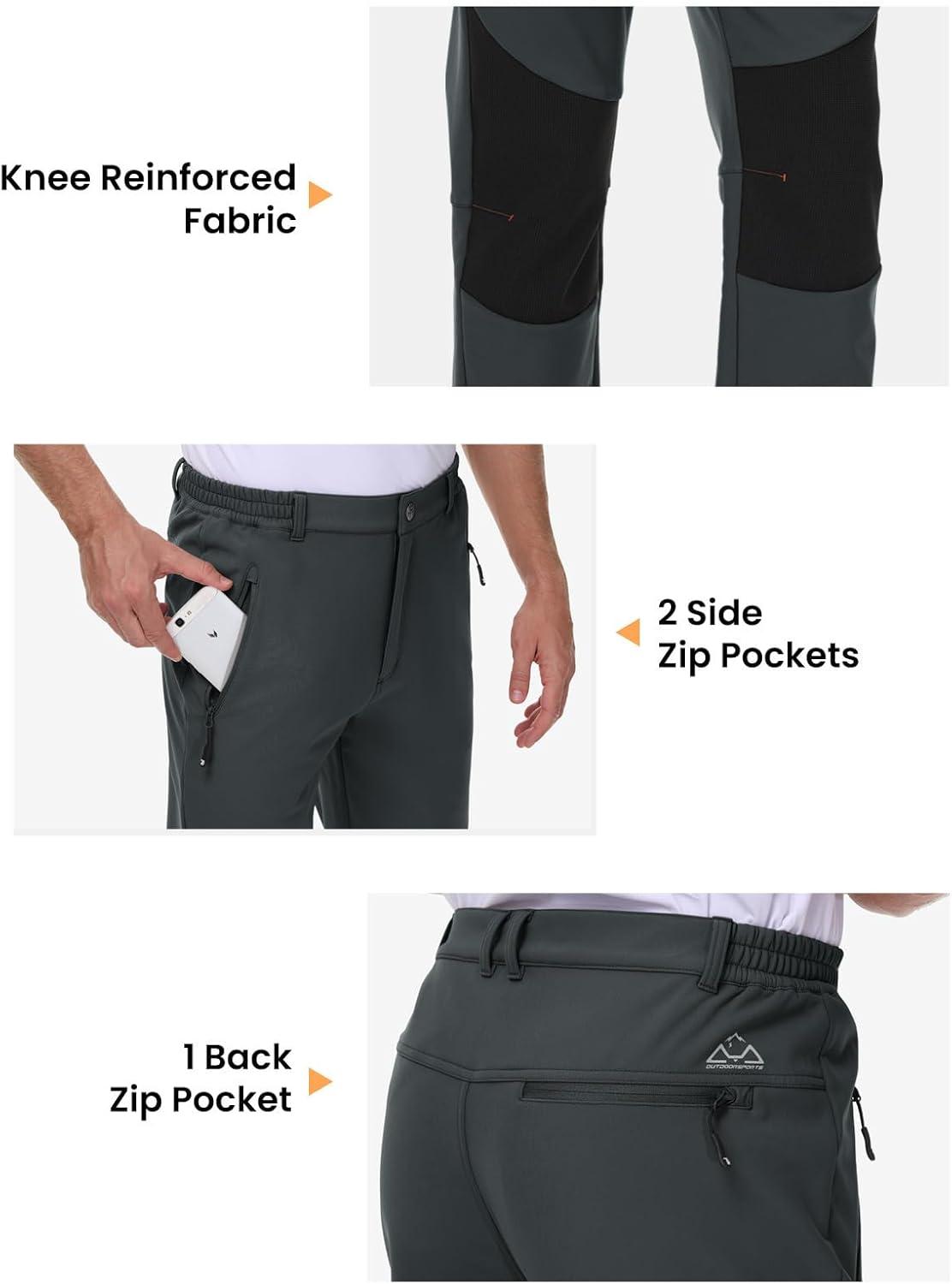 imageTBMPOY Mens Snow Ski Pants Waterproof Fleece Lined Insulated Softshell Winter Snowboard Hiking Zipper Bottom Leg2grey