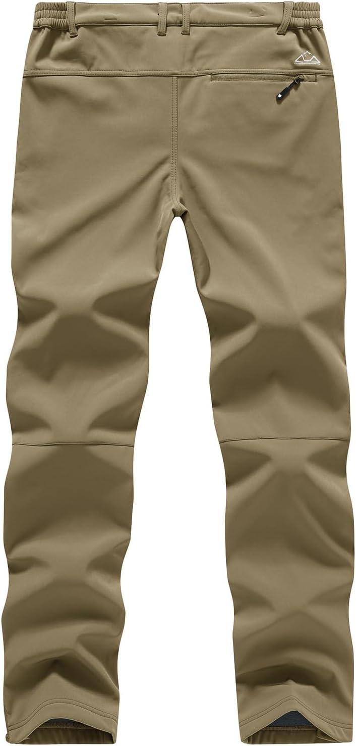imageTBMPOY Mens Snow Ski Pants Waterproof Fleece Lined Insulated Softshell Winter Snowboard Hiking Zipper Bottom Leg3khaki