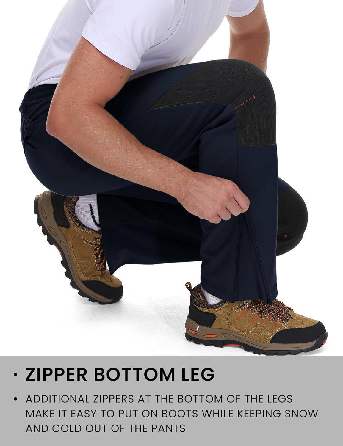 imageTBMPOY Mens Snow Ski Pants Waterproof Fleece Lined Insulated Softshell Winter Snowboard Hiking Zipper Bottom Leg4navy