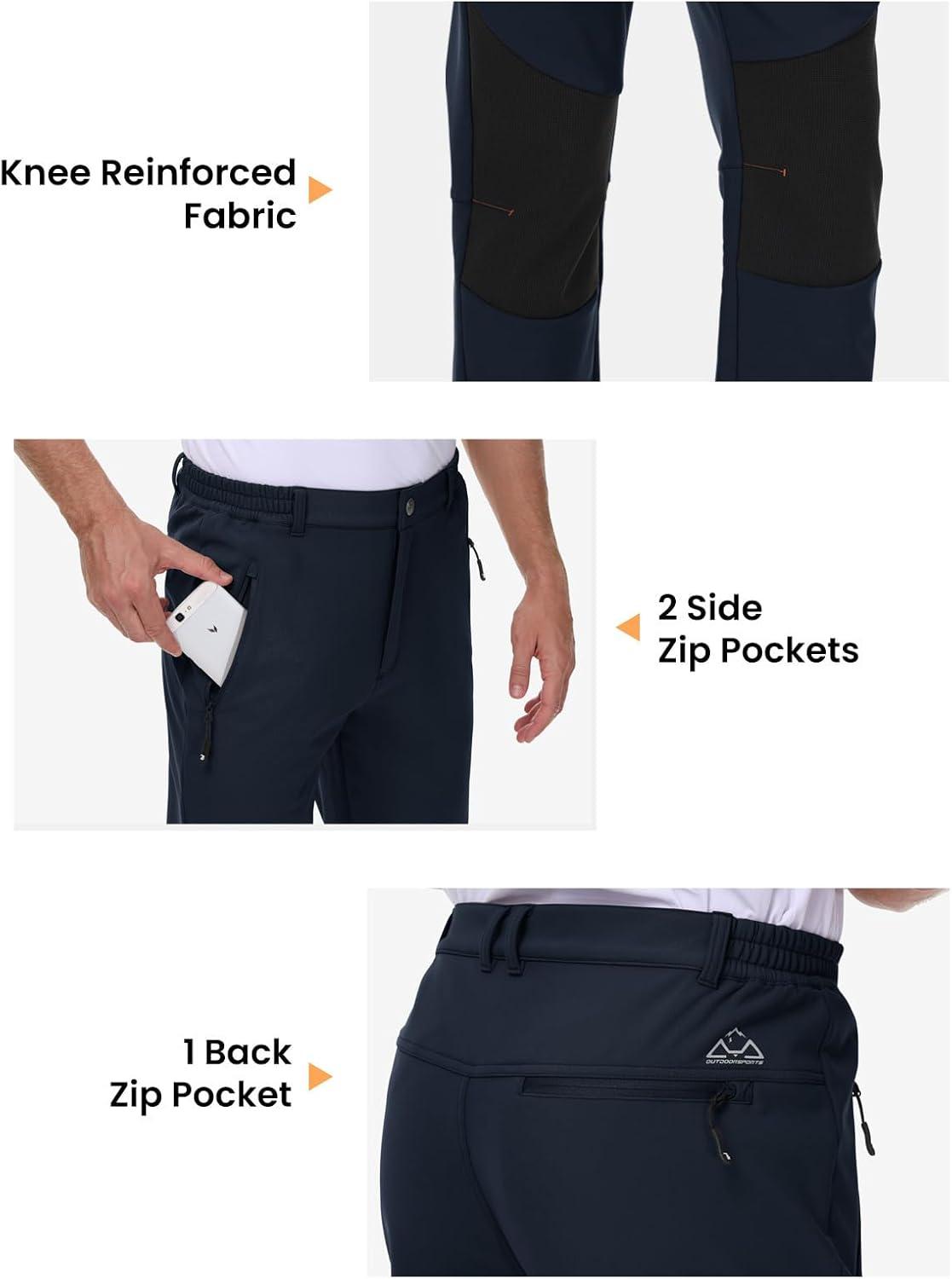 imageTBMPOY Mens Snow Ski Pants Waterproof Fleece Lined Insulated Softshell Winter Snowboard Hiking Zipper Bottom Leg4navy