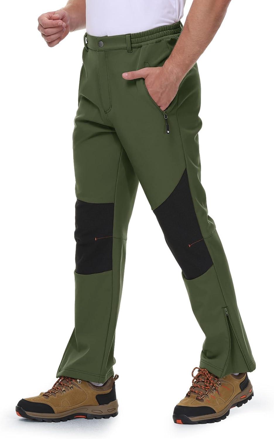 imageTBMPOY Mens Snow Ski Pants Waterproof Fleece Lined Insulated Softshell Winter Snowboard Hiking Zipper Bottom Leg5green
