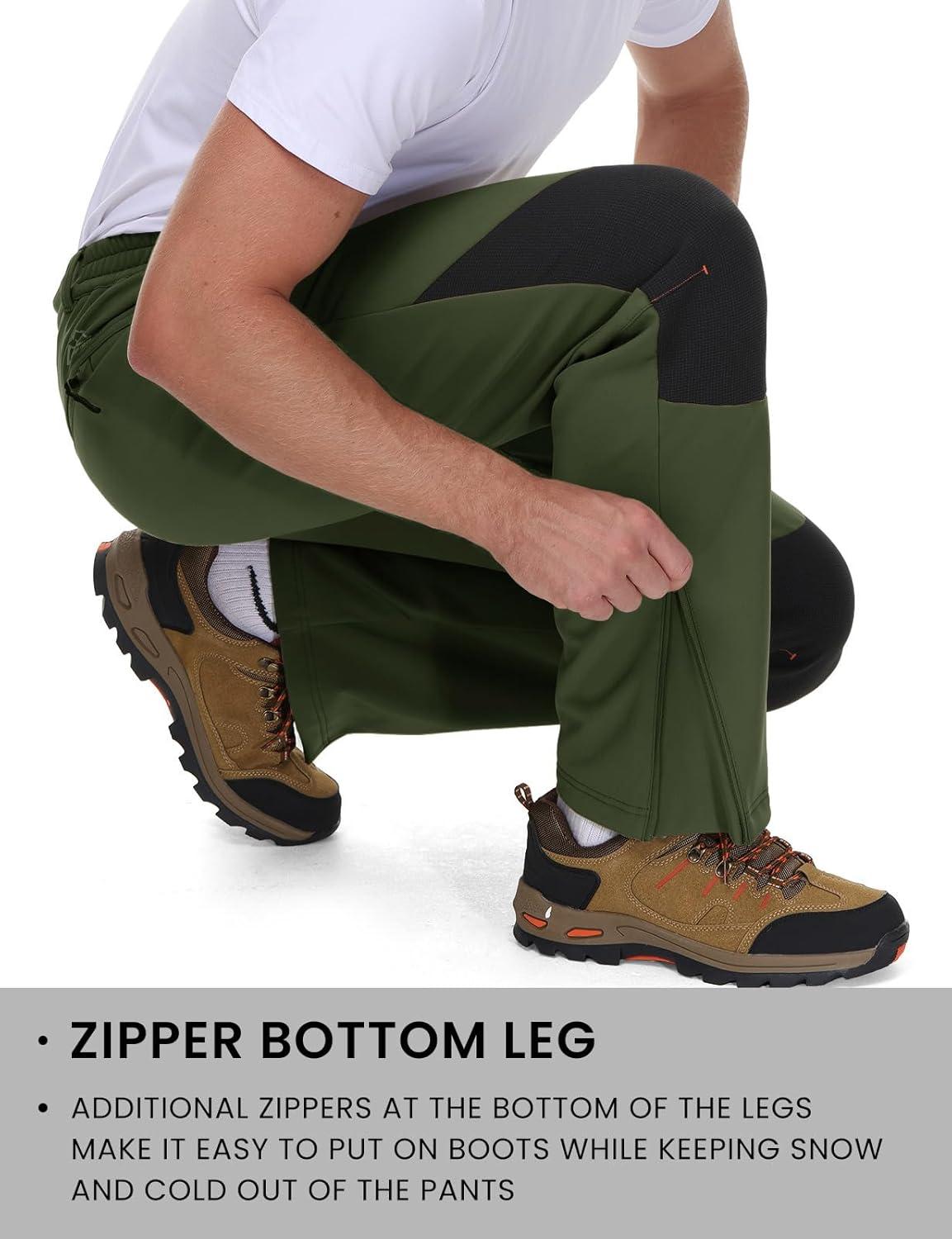 imageTBMPOY Mens Snow Ski Pants Waterproof Fleece Lined Insulated Softshell Winter Snowboard Hiking Zipper Bottom Leg5green