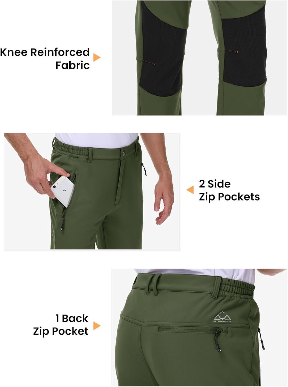 imageTBMPOY Mens Snow Ski Pants Waterproof Fleece Lined Insulated Softshell Winter Snowboard Hiking Zipper Bottom Leg5green