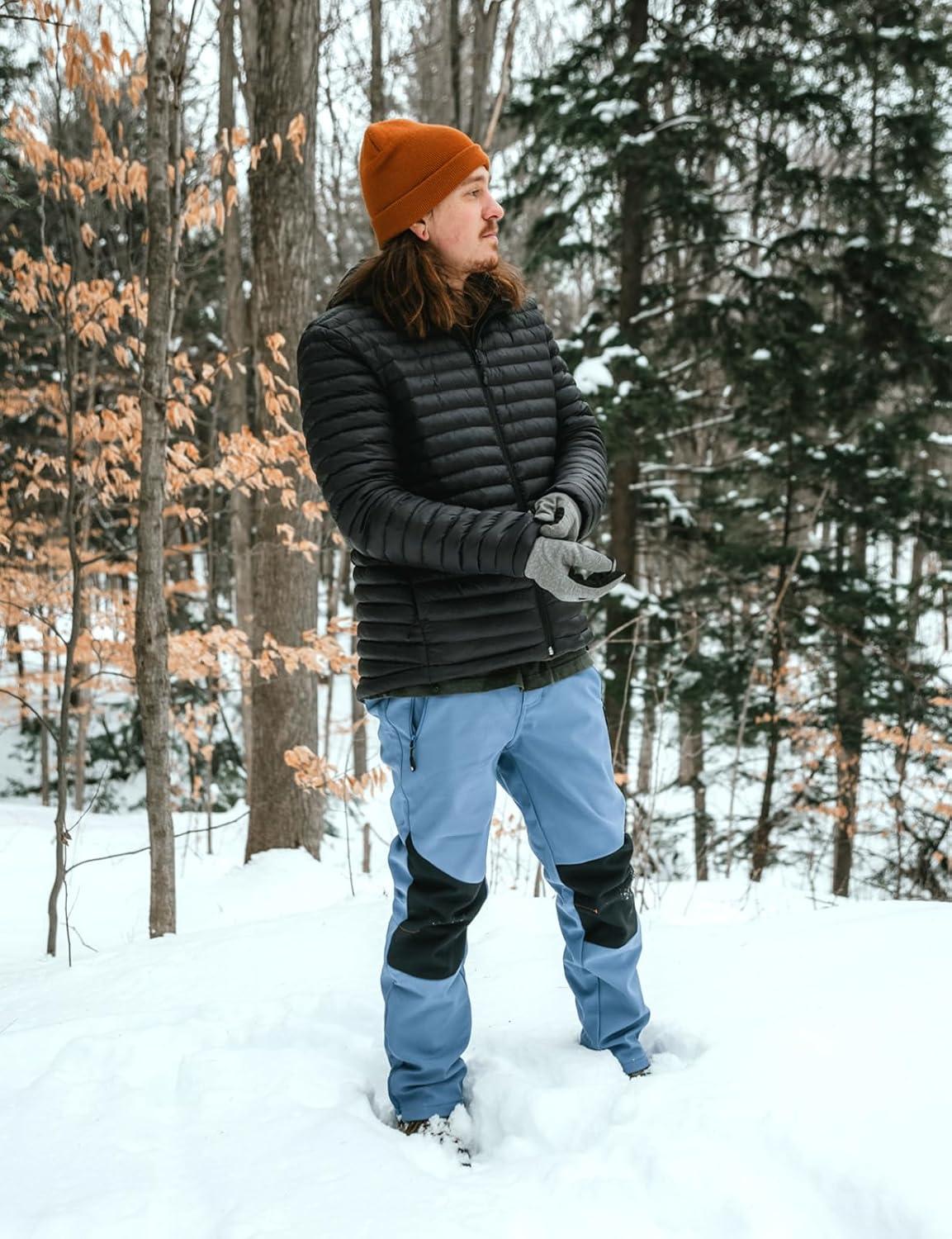 imageTBMPOY Mens Snow Ski Pants Waterproof Fleece Lined Insulated Softshell Winter Snowboard Hiking Zipper Bottom Leg6stone Blue