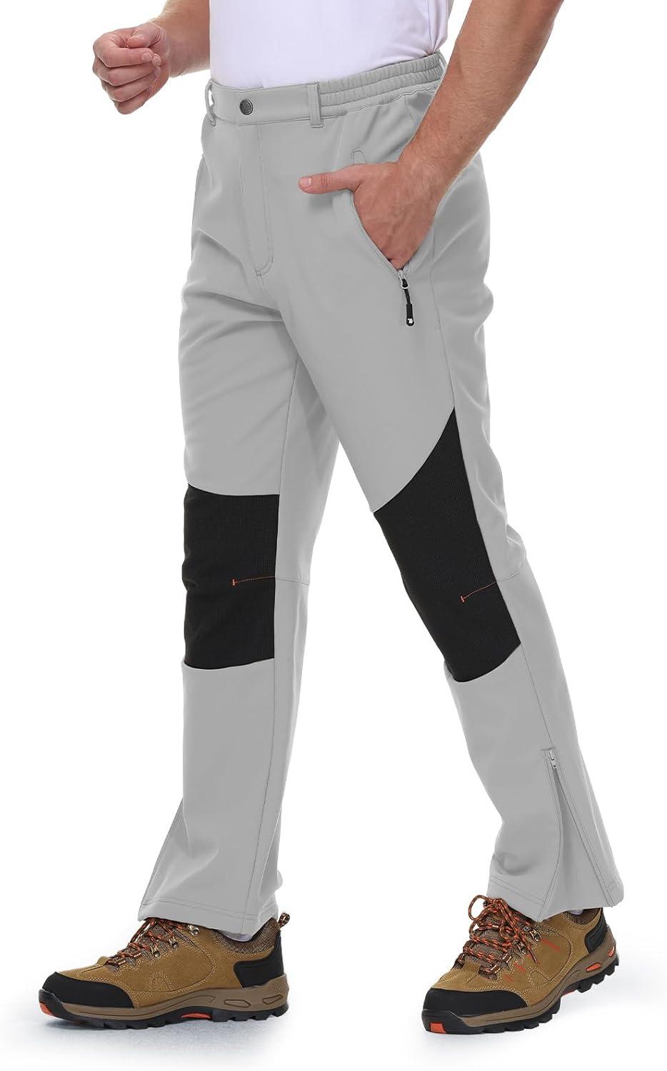 imageTBMPOY Mens Snow Ski Pants Waterproof Fleece Lined Insulated Softshell Winter Snowboard Hiking Zipper Bottom Leg7light Grey