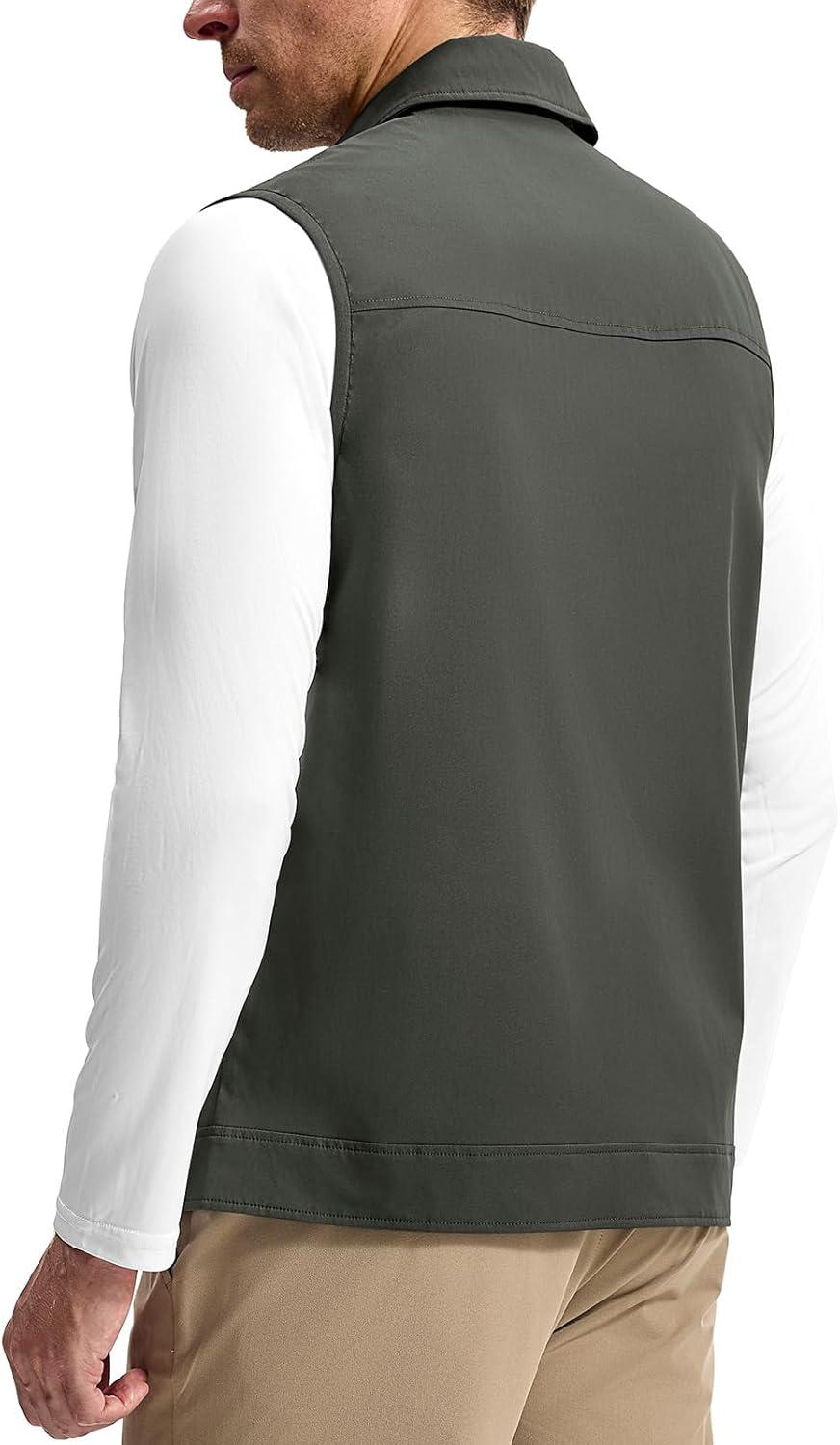 imageTBMPOY Mens Vest Casual Lightweight Thin Utility 3 Zip Pockets Stylish Sleeveless Jackets Summer Fall Golf Travel BusinessCharcoal Grey