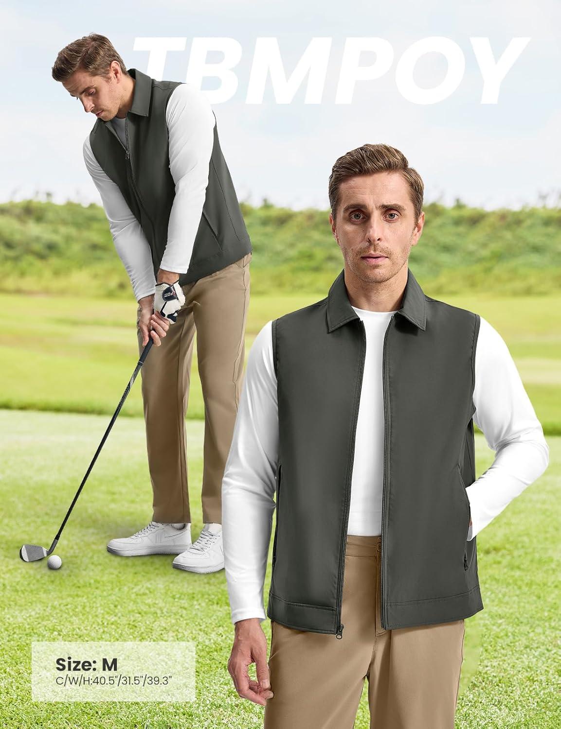 imageTBMPOY Mens Vest Casual Lightweight Thin Utility 3 Zip Pockets Stylish Sleeveless Jackets Summer Fall Golf Travel BusinessCharcoal Grey