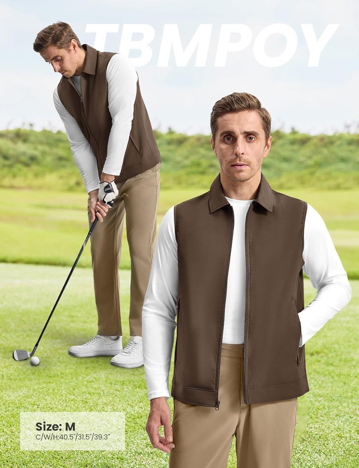 imageTBMPOY Mens Vest Casual Lightweight Thin Utility 3 Zip Pockets Stylish Sleeveless Jackets Summer Fall Golf Travel BusinessCofee