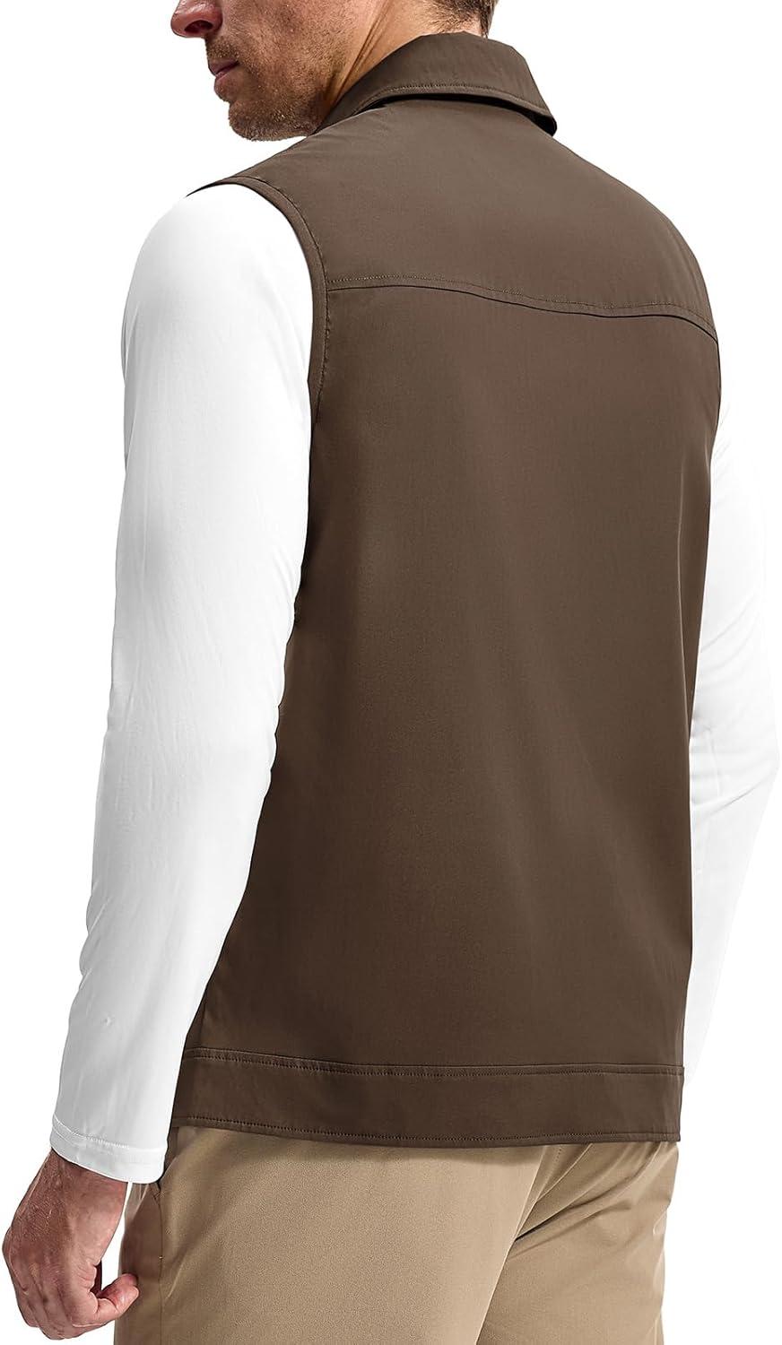 imageTBMPOY Mens Vest Casual Lightweight Thin Utility 3 Zip Pockets Stylish Sleeveless Jackets Summer Fall Golf Travel BusinessCofee