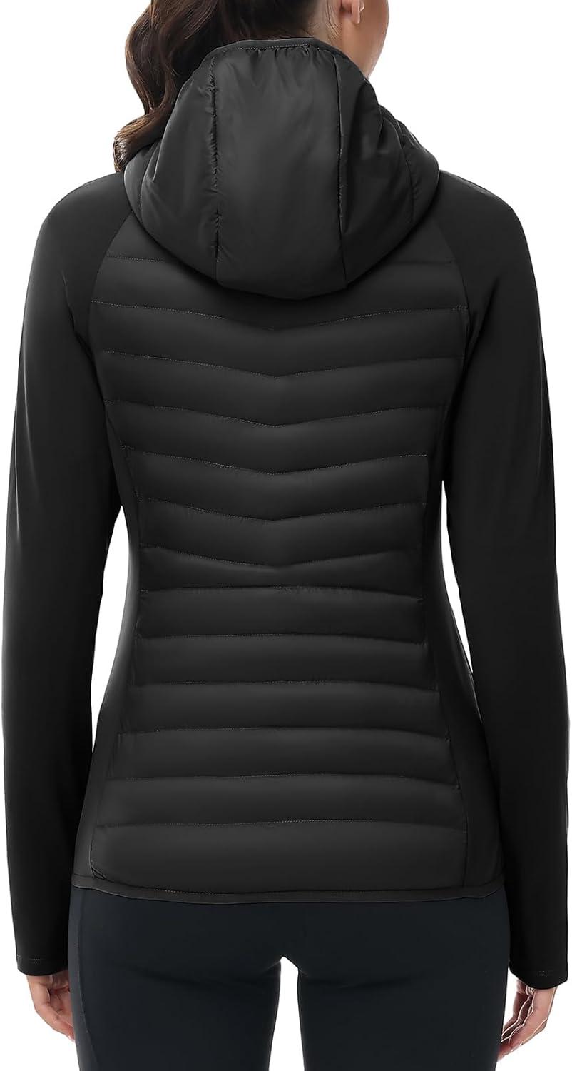 imageTBMPOY Womens Running Winter Jackets with Hood Warm Lightweight Insulated Water Resistant Puffer Jacket for Hiking GolfBlack