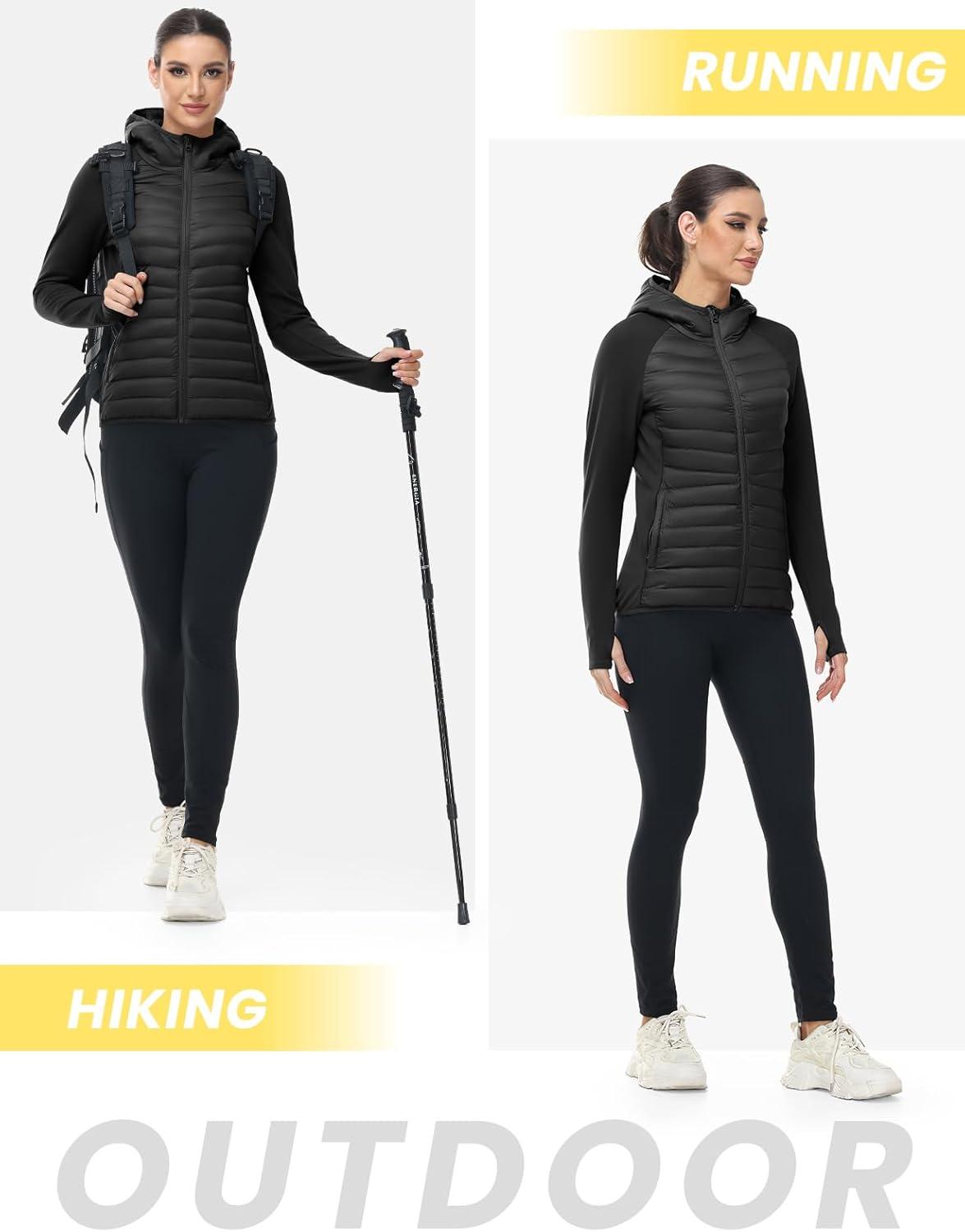 imageTBMPOY Womens Running Winter Jackets with Hood Warm Lightweight Insulated Water Resistant Puffer Jacket for Hiking GolfBlack