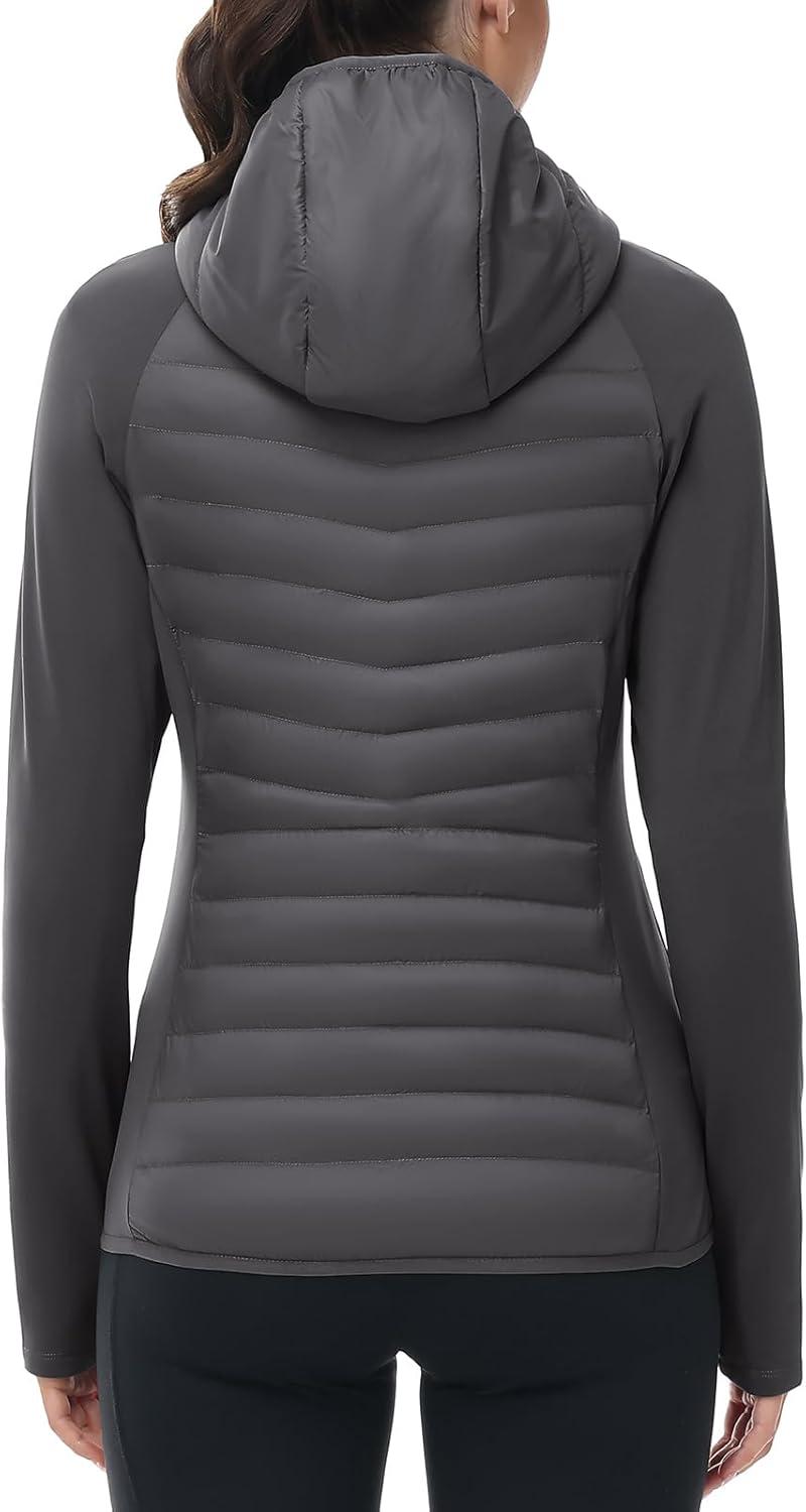 imageTBMPOY Womens Running Winter Jackets with Hood Warm Lightweight Insulated Water Resistant Puffer Jacket for Hiking GolfDark Grey