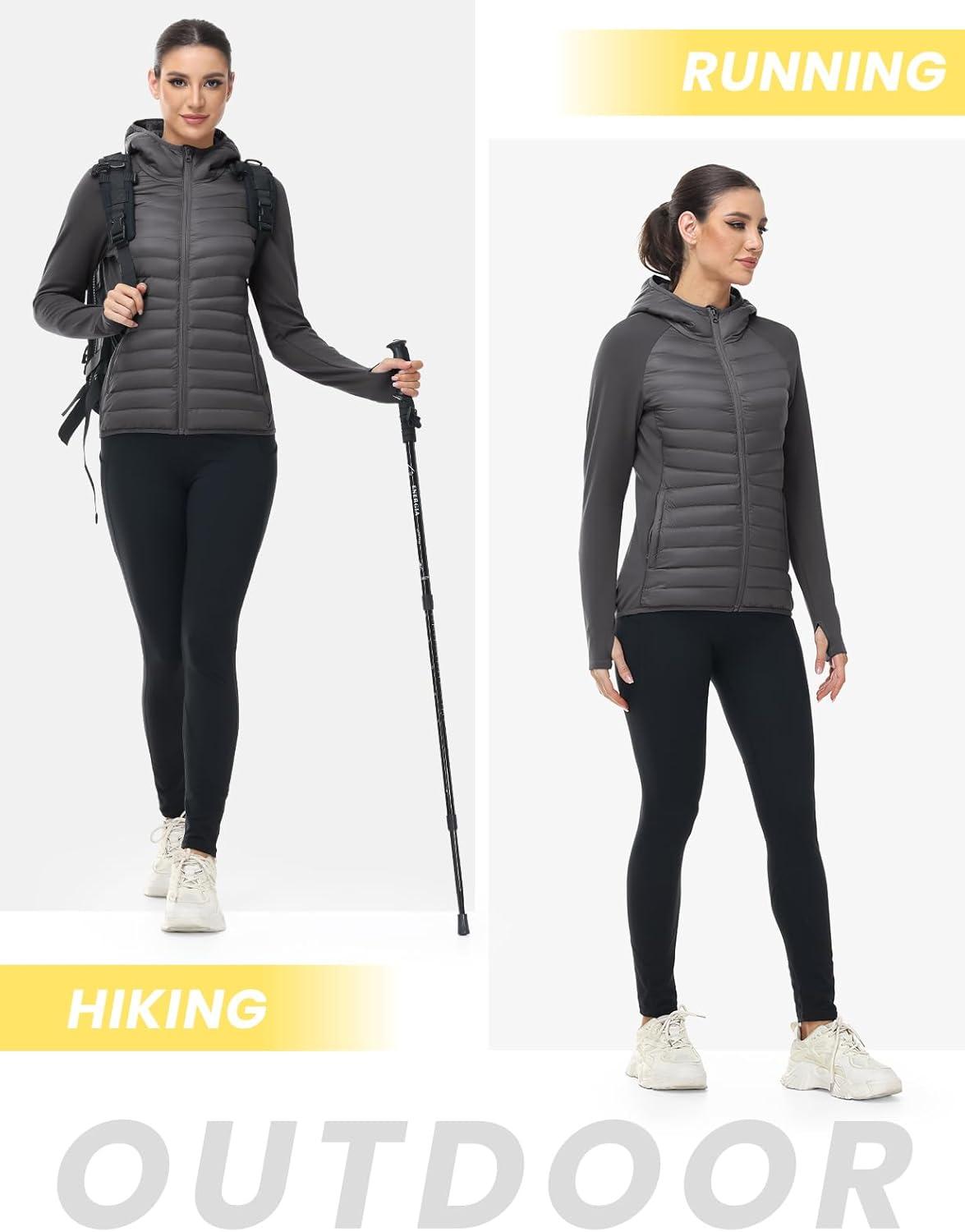 imageTBMPOY Womens Running Winter Jackets with Hood Warm Lightweight Insulated Water Resistant Puffer Jacket for Hiking GolfDark Grey